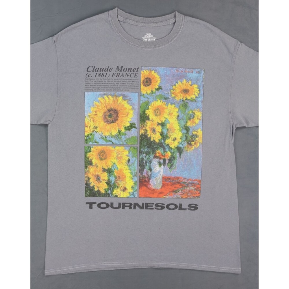 Claude Monet Sunflowers Tournesols Art T Shirt Mens Medium Gray Graphic Tee 1881